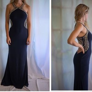 Size 3 Blondie Nites Backless Navy Blue Prom Dress